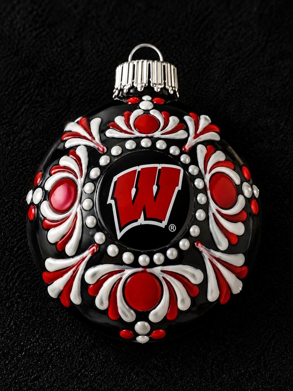 Wisconsin Badgers Hand-Painted Shatterproof Ornament 3” Dot Mandala